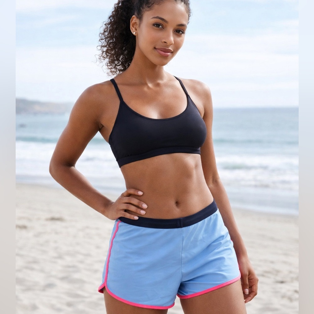 Boden NWT Women’s Swim Shorts Size 16-18 Blue Pink Piping Built in Brief